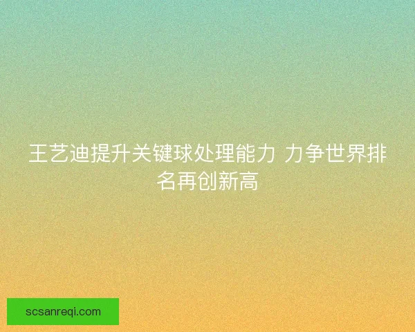 王艺迪提升关键球处理能力 力争世界排名再创新高